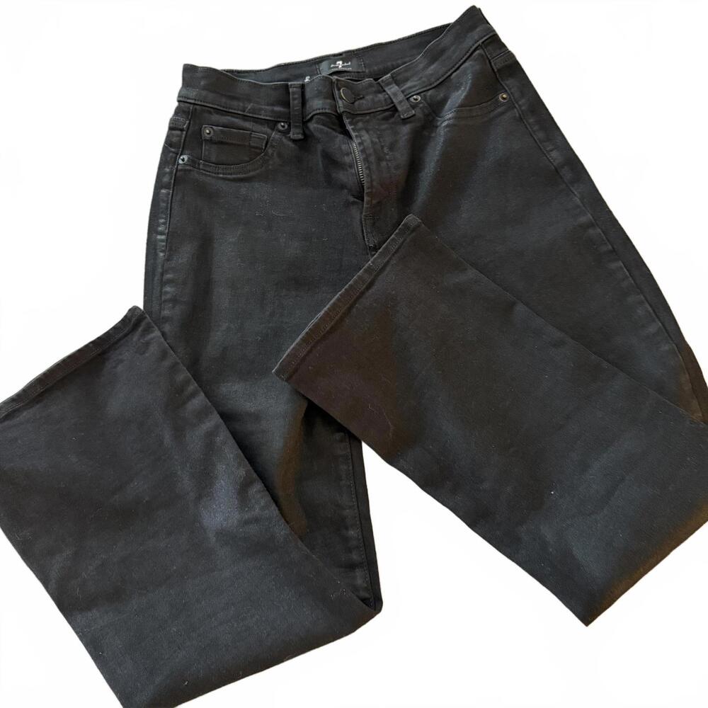 7 FOR ALL MANKIND Black CALIE STRAIGHT Coated Denim Womens SZ 26 Luxury‎ Jeans